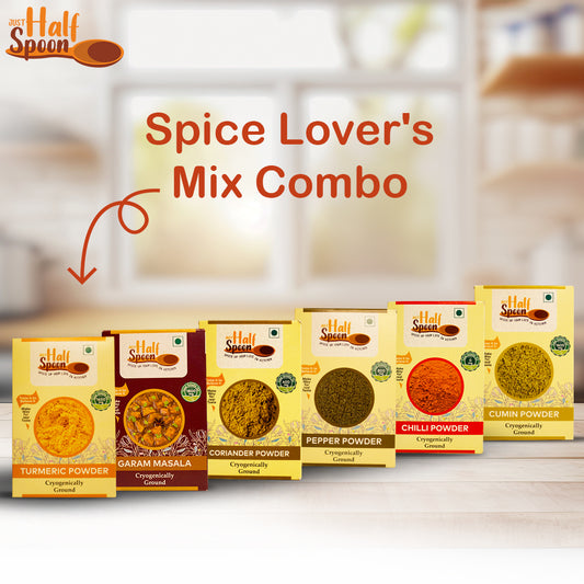 Spice Lover's Mix Combo - Turmeric Powder (100g), Pepper Powder (100g), Cumin Powder (100g), Coriander Powder (100g), Chilli Powder (100g), Garam Masala (100g)