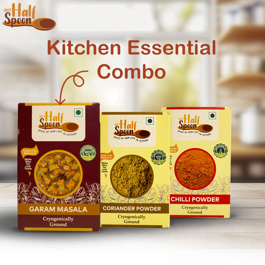 Just HalfSpoon Kitchen Essentials  Combo - Chilli, Coriander, Garam (3 x 100gms)